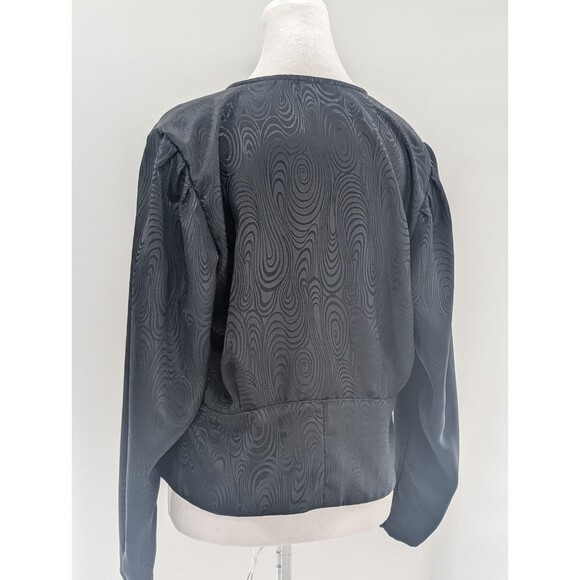 Peters & Ashley Vintage Black Swirl Print Satin Puffy Button Up Blouse Size M/L - Picture 10 of 10